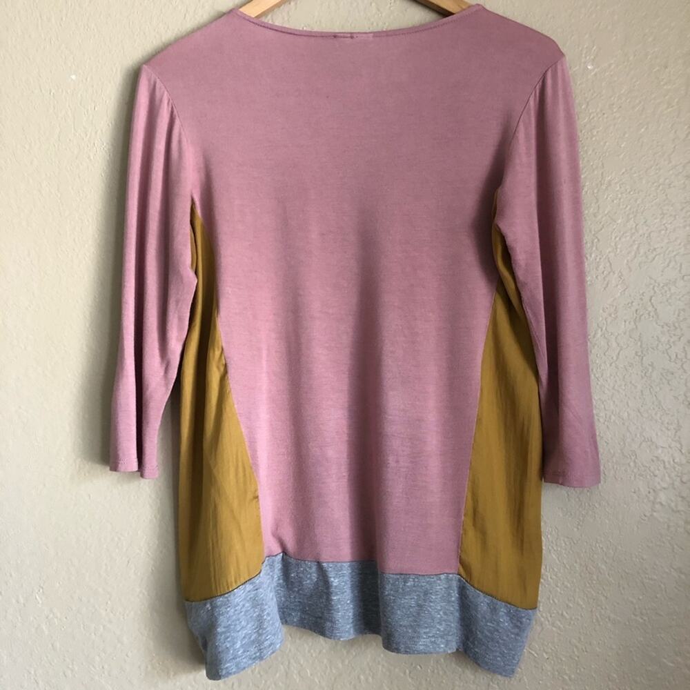 Anthropologie Dolan Colorblock Top Mauve Mustard Grey Silky Rayon Casual Y2K - Picture 4 of 5